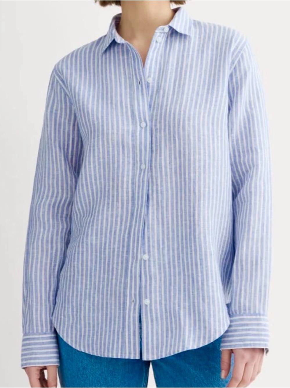 Blue island Blue&White Striped longsleeve button-up Shirt linen like Women Large